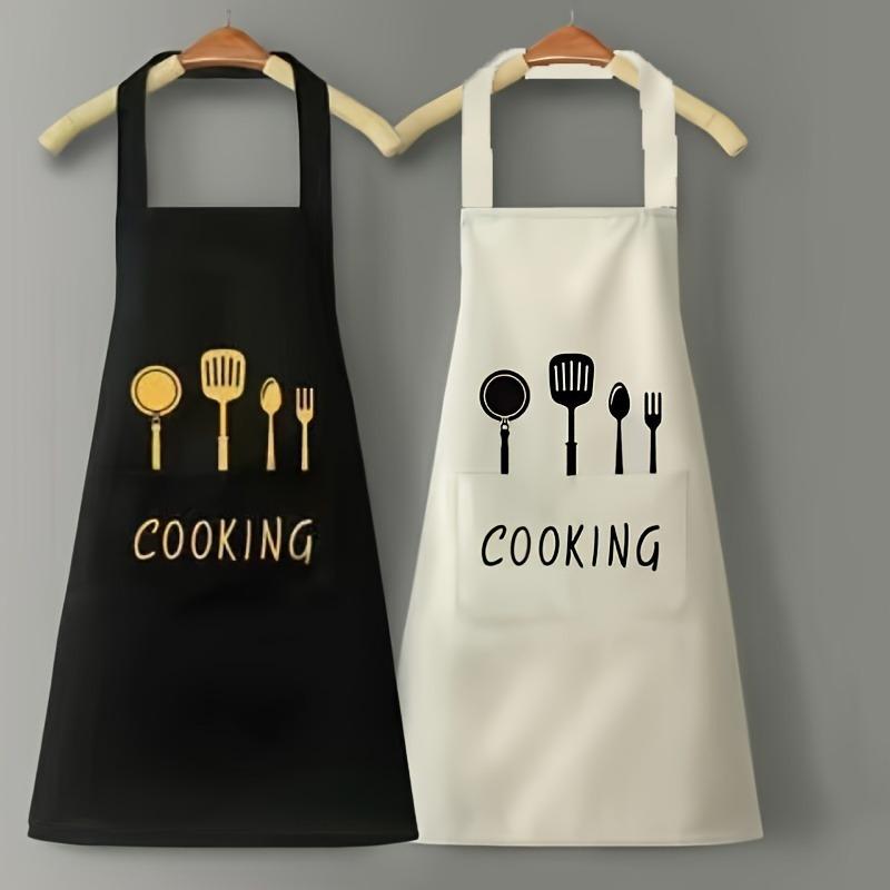 Printed Polyester Bib Apron Lightweight With Front Pocket Washable Kitchen Work Apron For Household Cooking Catering Restaurant Use