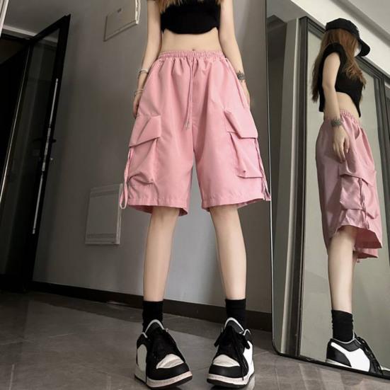 Sommer-Cargo-Shorts für Damen, Shorts mit weitem Bein, Streetwear, hohe Taille, Baggy-Shorts, schnelltrocknend, Fünfviertel-Hose mit geradem Bein