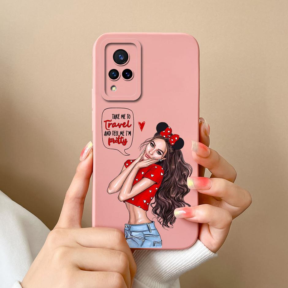 Phone Case For VIVO V21 4G 5G Cute Sweet Girls Cartoons High-quality Liquid Silicone Coque For VIVO V21 4G 5G New Design Funda