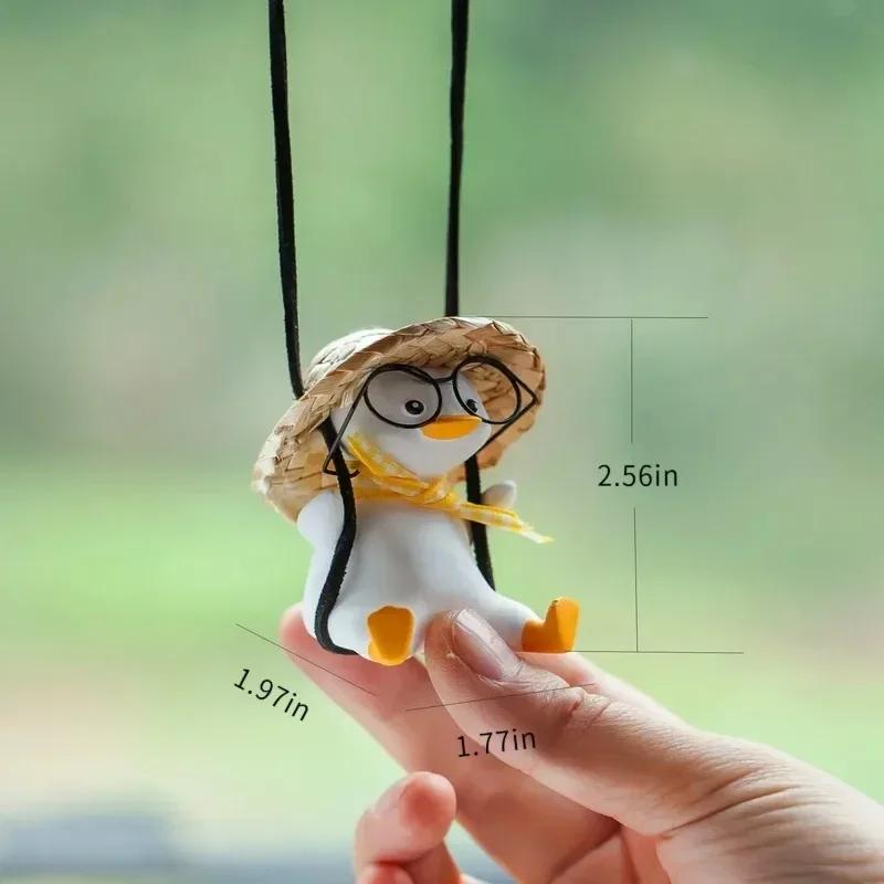 Swinging Duck Car Pendant with Glasses - Cute Rearview Mirror Hanger for Automotive Interior Decor, Christmas Car Accessory