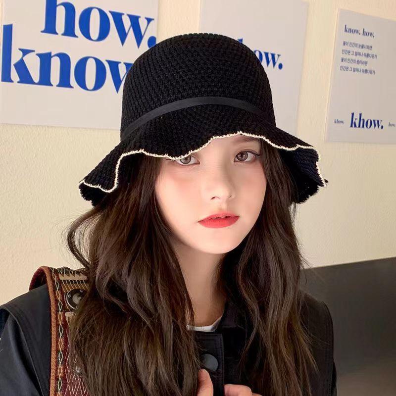 Hat women spring and autumn versatile bucket hat retro sunscreen basin hat tide women knitted bucket hat thin sunshade