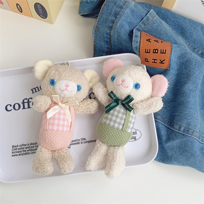 Cute Bow Strap Bear Plush Doll Cartoon Girl Heart Doll Bag Hanging Ornament Grab Machine Doll