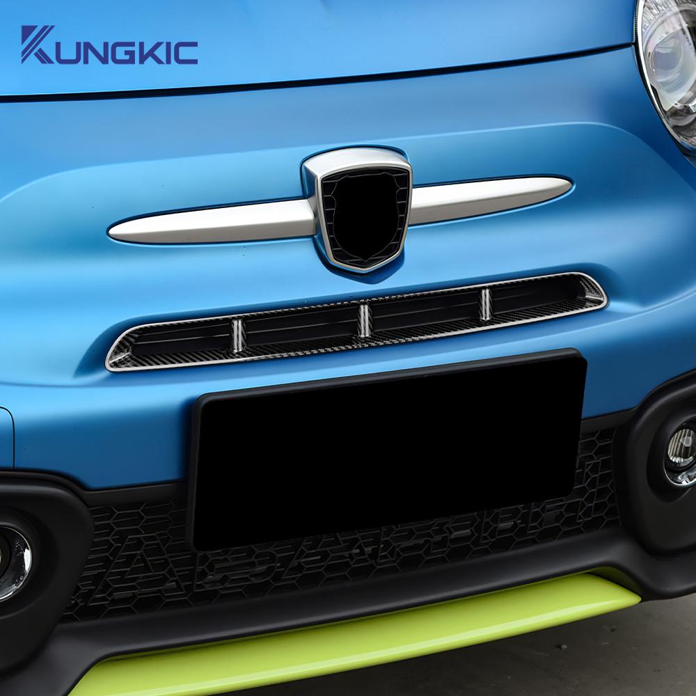 For Abarth 595 2017 2018 2019 2020 2021 2022 2023 2024 Real Hard Carbon Fiber Sticker Front Center Grille Tricolor Carbon Trim
