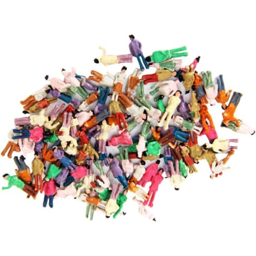 Set of 100 1:150 Scale Painted Figures, 8-11mm, for Model Trains, Dioramas, Architectural Models, and Trains.