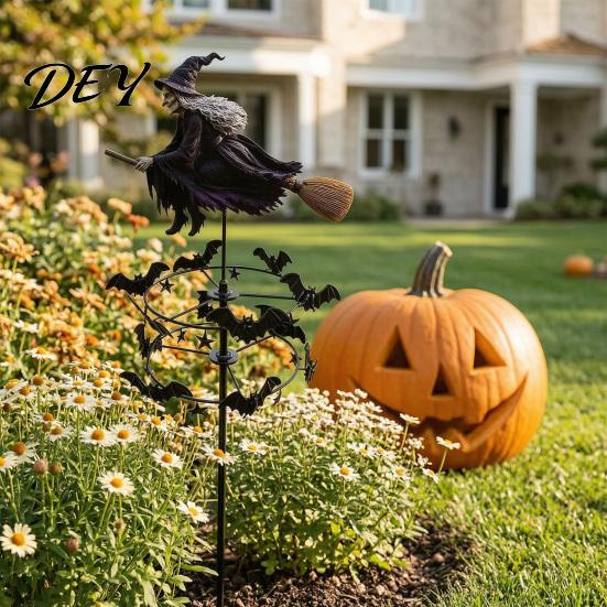 Arte da Giardino in Metallo Strega da Giardino Girandola, Girandole da Esterno per Halloween su Palo, Girandola Volante Prato Patio Sentiero Decorazioni Autunnali