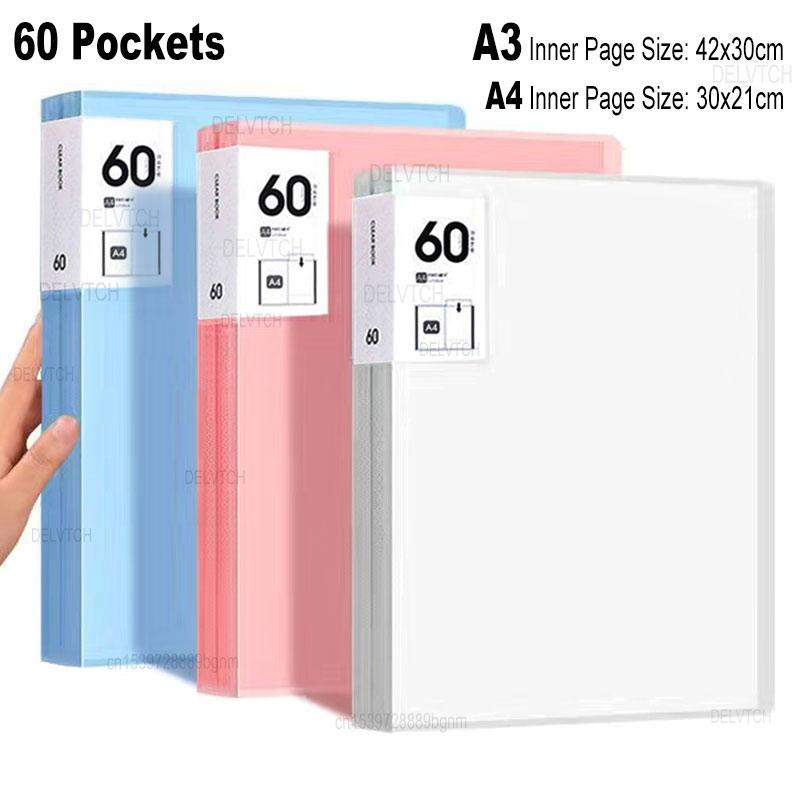 60 Pocket A4 A3 File Folder Picture Po Album Display Book Art Sketching Painting Drawing Paper Document Storage Bag Organizer