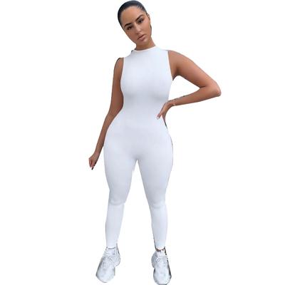 Women's Pure Color Simple and Versatile High-Waist Sleeveless Slim-Fit Sports Jumpsuit Trousers