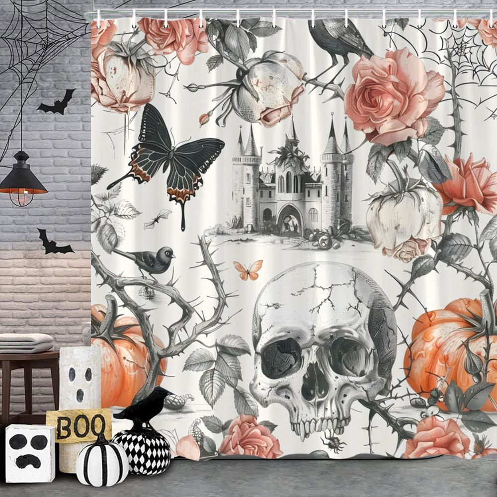 Happy Halloween Shower Curtain Pumpkin Elf Bohemian Butterfly Black Cat Bat Eagle Skull Polyester Shower Curtains Bathroom Dec