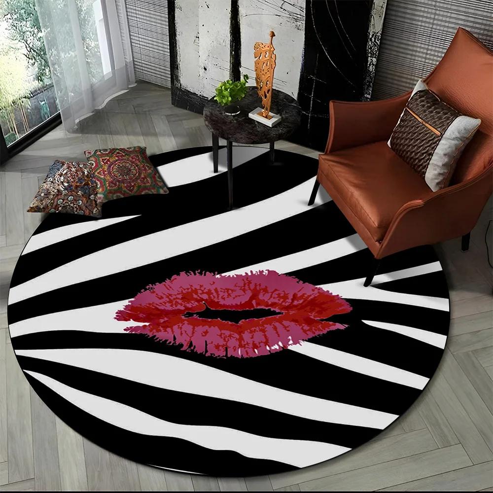 3D Barevný Pruhovaný Vzor Zebra Kulatý Koberec pro Obývací Pokoj, Ložnici, Dětský Herní Koutek Dekor, Protiskluzová Podložka do Zóny pro Domácí Mazlíčky