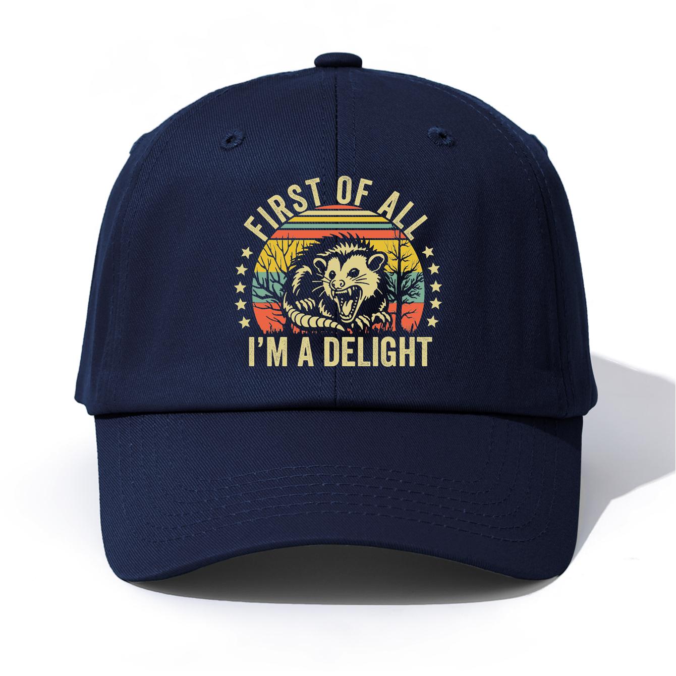 

1pc I‘m A Delight Print Baseball Cap for Adults, Minimalist Retro Style Casual Soft Adjustable Dad Hat, Perfect As Gift темно-синього кольору