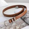 Women's Retro Genuine Leather Belt with Silver Buckle, 2.5CM Wide, Versatile for Jeans
