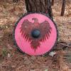 Scut rotund din lemn de corb pictat Aripile lui Asgard – Reconstituirea costumului de gravură în lemn funcțională realizată manual Scutul cu creasta războinicului viking nordic