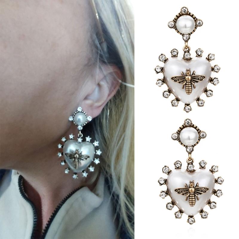 Heart Baroque Freshwater Pearl Pendant Earrings For Women Hyperbole Personality Animal Bee Earrings Party Jewelry