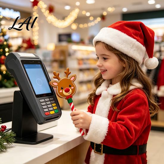 Bacchetta da ballo con design a fiocco di neve Bacchetta di Natale Portacarte di credito per pagamenti contactless con caramelle Gadget festivo novità Manico per bastone Stampa 3D Checkout