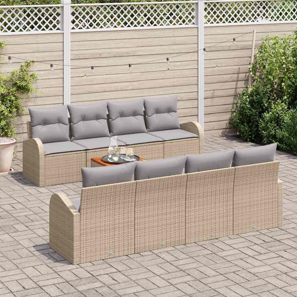 Garden Sofa Set 9 pcs Beige and Light Grey Poly Rattan