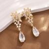 Water Drop Zircon Flower Leaf Earrings For Weddings And Party Jewelry Women