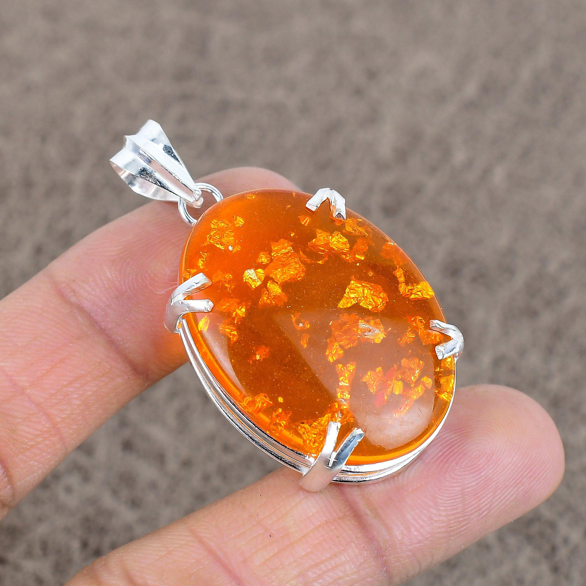 

Amber Gemstone Handmade 925 Sterling Silver Jewelry Pendant 2.05 KKG-41