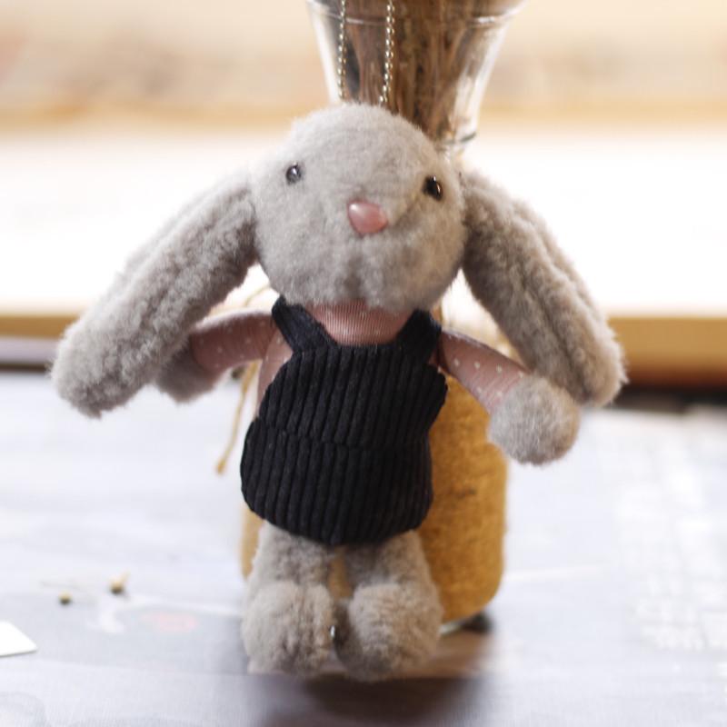 

Adorable Long-eared Bunny Keychain Plush Rabbit Doll Soft Toy For Bags And Gifts Gray Bead