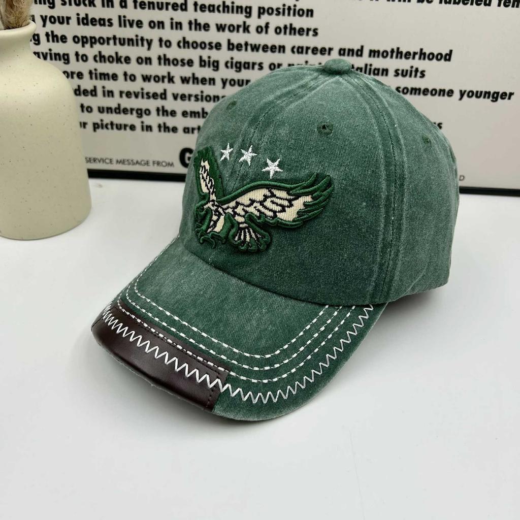 Spring and summer hat men's retro old washed denim baseball cap women's street versatile embroidered eagle sunshade cap