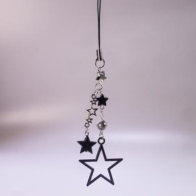 Cute Black Star Phone Chain Sweet Cool Charms Pendant Kawaii Keychain Strap Lanyard With Bead Cartoon Accessories