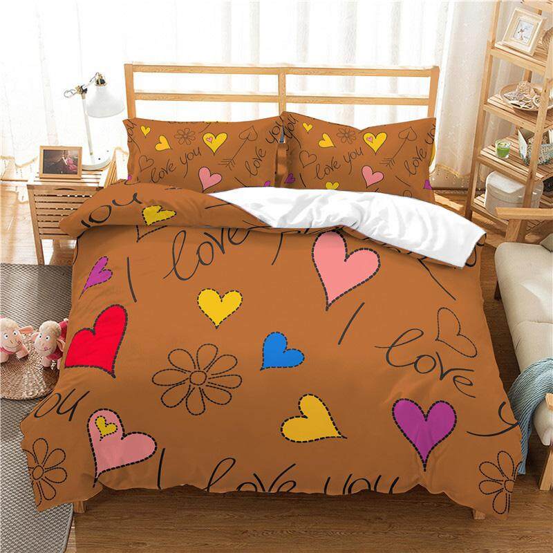 3D Love Heart Duvet Cover Microfiber Romantic Love Affection Theme Bedding Set King Full For Kids Teen Valentines Day Room Decor