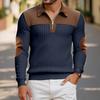 Herr Quarter Zip Tröja Långärmad Nedvikbar Krage Pullover Färgblock Jacquard Sweatshirt med Armbågslappar för Street Daglig Användning