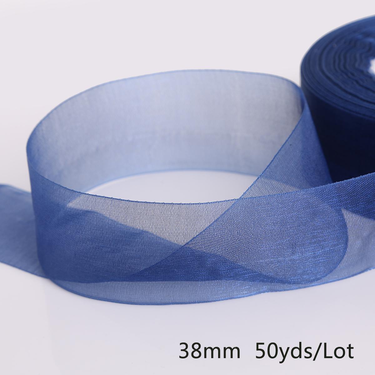 

50 ярдів/рулон тканинної стрічки з органзи, подарункова упаковка 38 мм для прикраси весілля на вечірці своїми руками Темно-синій