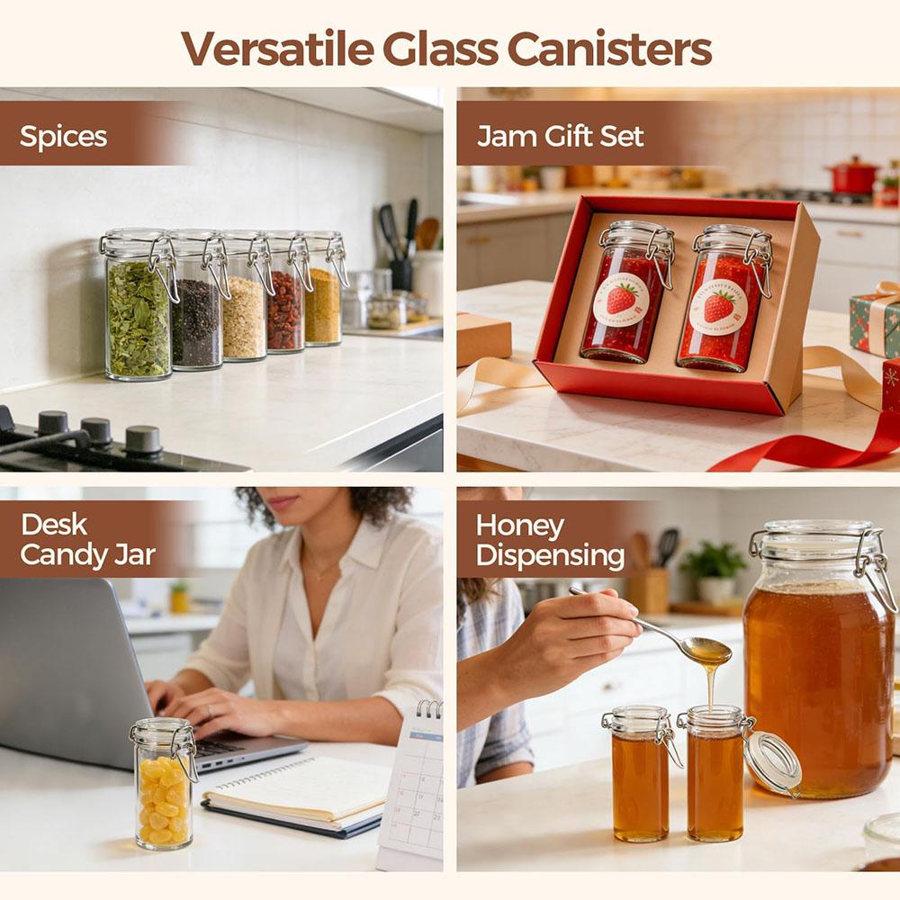 4oz Glass Spice Jars with Airtight Swing Top Lids,Small Clear Containers for Pantry Organization,Herb Storage,DIY Crafts & Gifts