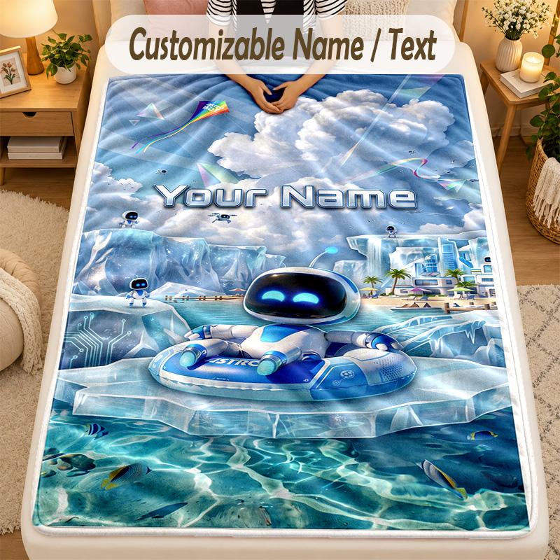 Flannel BlanketAstro Bot Custom Name Text Personalized Soft Warm Throw Blanket Home Decor Gift