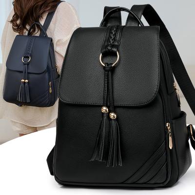 Mochila Feminina Outdoor Viagem Mochila Grande Capacidade Elegante Simples Commuter PU Textura Bolsa Franjas