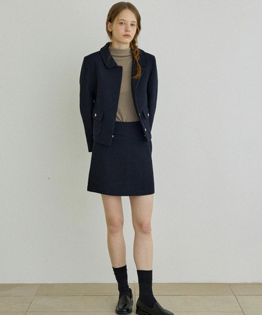 Aejeuipeu Ferry Tweed Skirt (Navy)