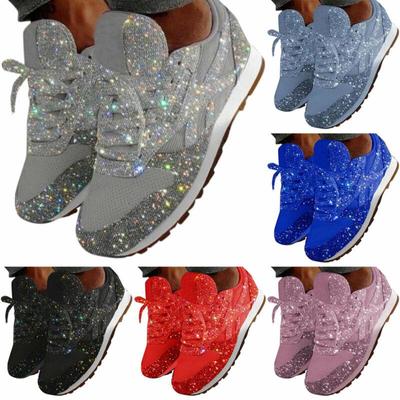 Damen-Sneaker mit Pailletten und Glitzer, Sparkle-Trainer, Sport-Jogger, Lauf-Schnürschuhe