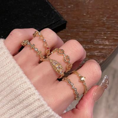 Explosive Fashion Temperament Diamond Opening Ring Niche Design Medieval French High-End Accessories Ring Women