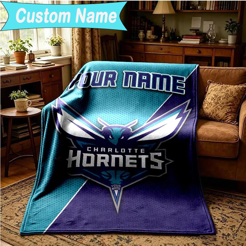 1PC Custom Name Blanket Charlotte Logo Art Flannel blankets Patterns Throw Blanket All-Season Soft Gift for Couch, Bed, Camping, Birthday gifts