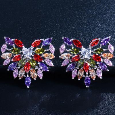 E0231 High-End Love Earrings, Super Flash Mixed Color Zircon Earrings.