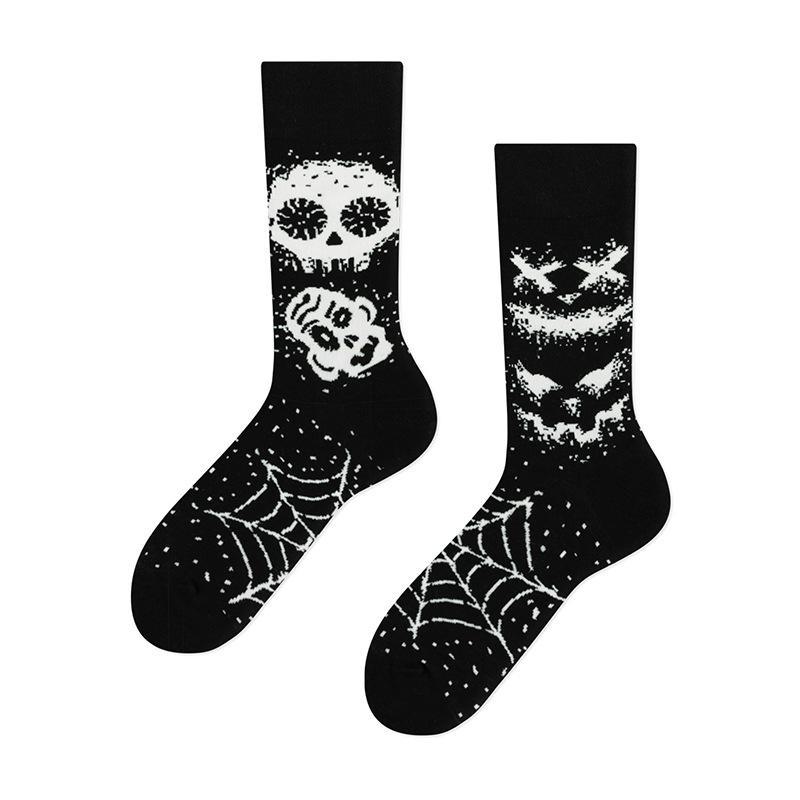 Creative Asymmetric Skull Mandarin Duck Socks - Cotton Street Style, Medium to High Tube for Couples
