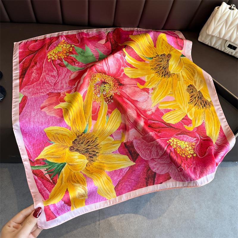 Women S Floral Printed Square Scarf Fashionable Neck Accessory 66*70cm
