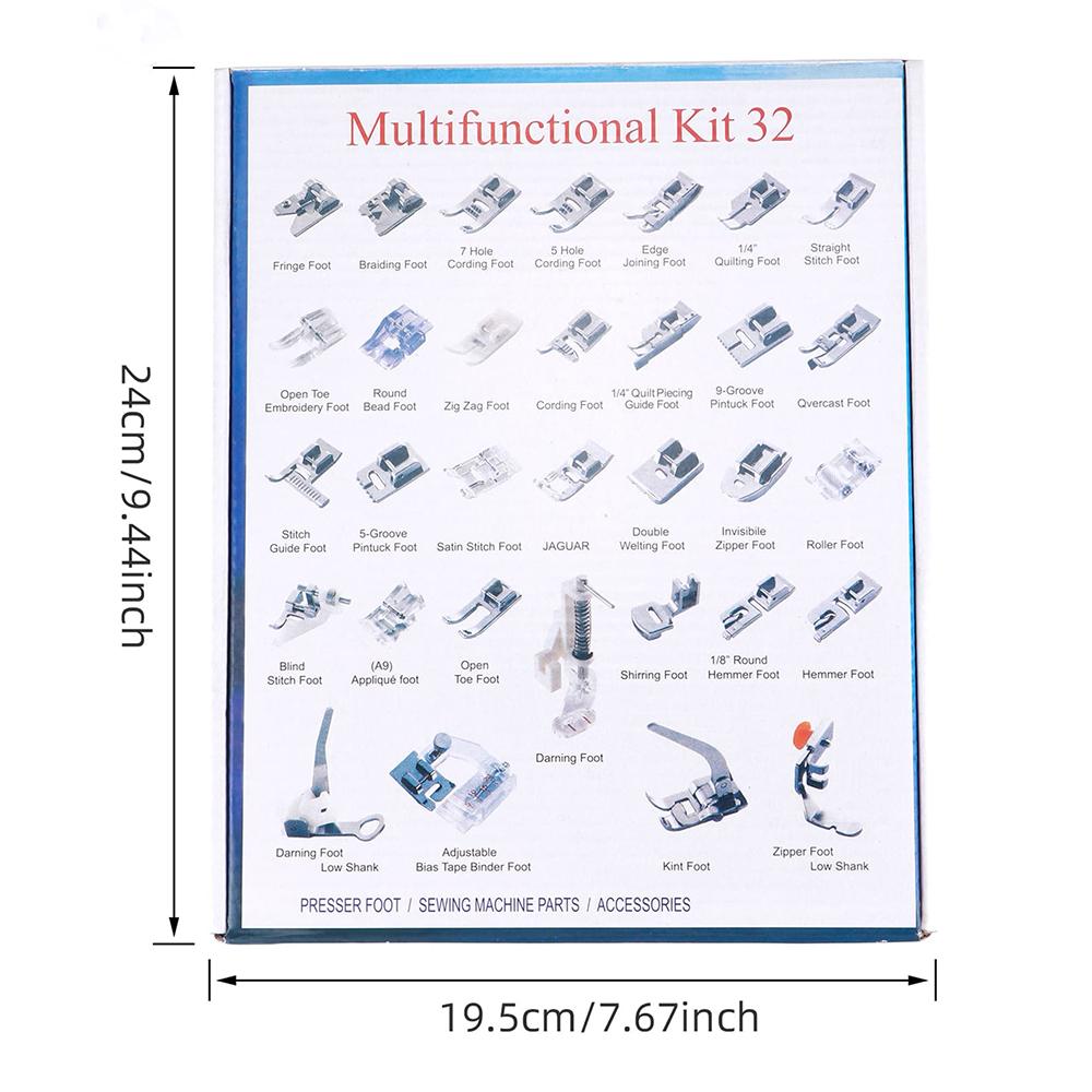 32pcs/set Various Sewing Machine Presser Foot Supplies, Silvery Sewing Machines Feet Kit, DIY Handicraft Sewing Accessories Set