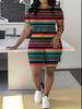 Striped code European and American women's clothing checkered printing T-shirt shorts set sports suit