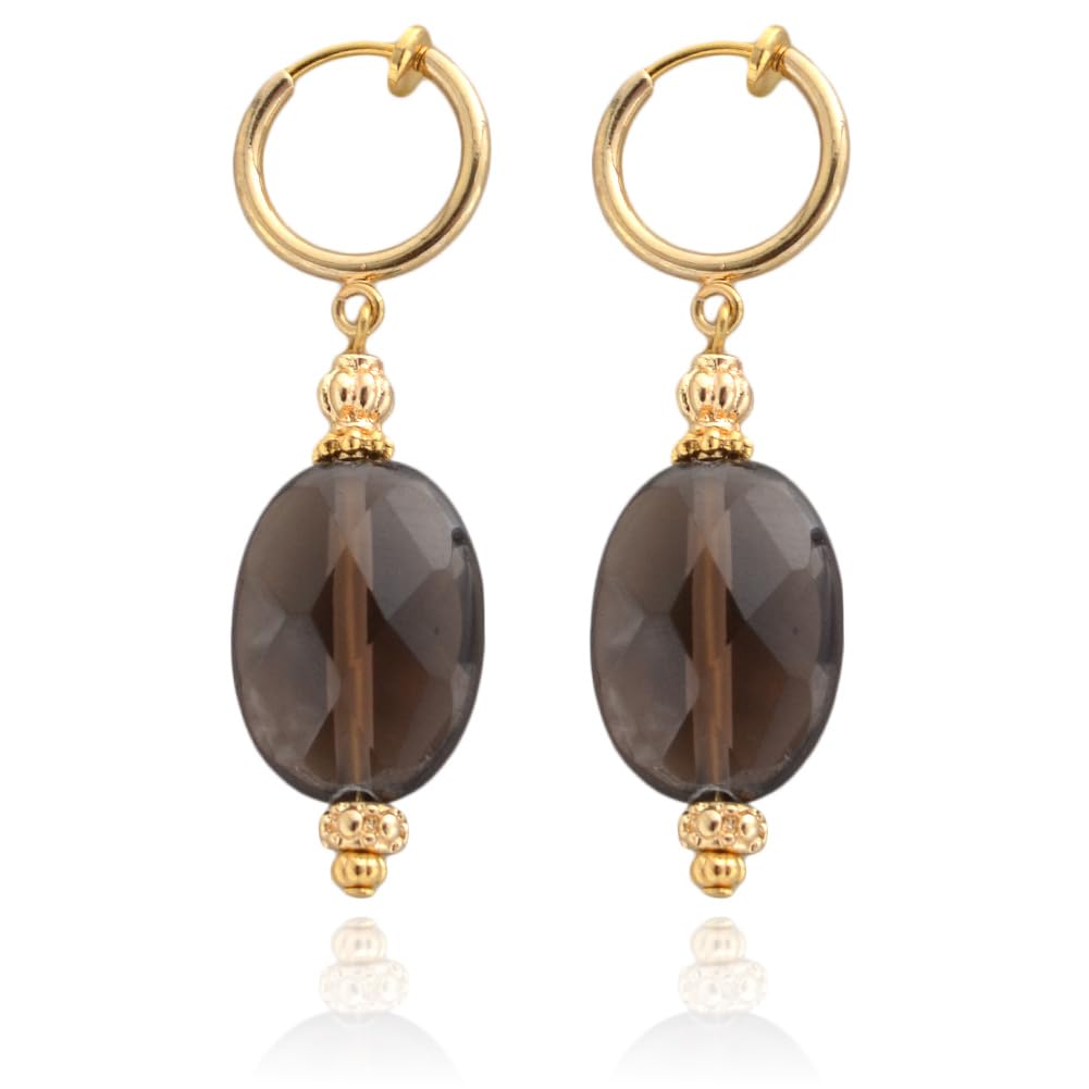 

Natural stone smoky quartz hoop earrings for perfect as a made in Japan [R-days Daikanyama] earrings, women, simple, dangling, gold, gift, (earrings)