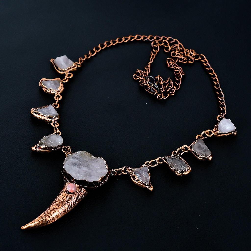 Bijoux en Quartz Rose, Pendentif Électroformé en Cuivre Fait Main, Bijoux en Pierres Précieuses, Cadeaux Pour Épouse Pendentif Tout Neuf