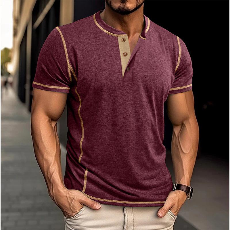 Herren Henley T-Shirts in Kontrastfarbe, Kurzarm-Freizeit-Tops mit Knopfleiste, Streetwear-Essential für den Sommer