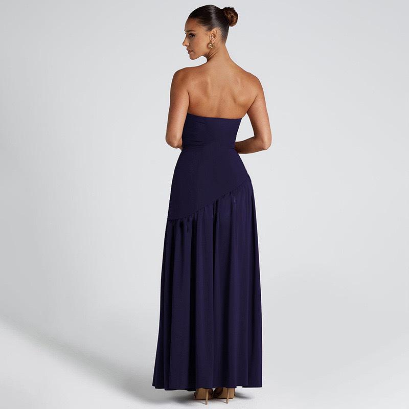 2025 European & American Diagonal Spliced Strapless Evening Gown - Sexy Ruched Long Dress for Women