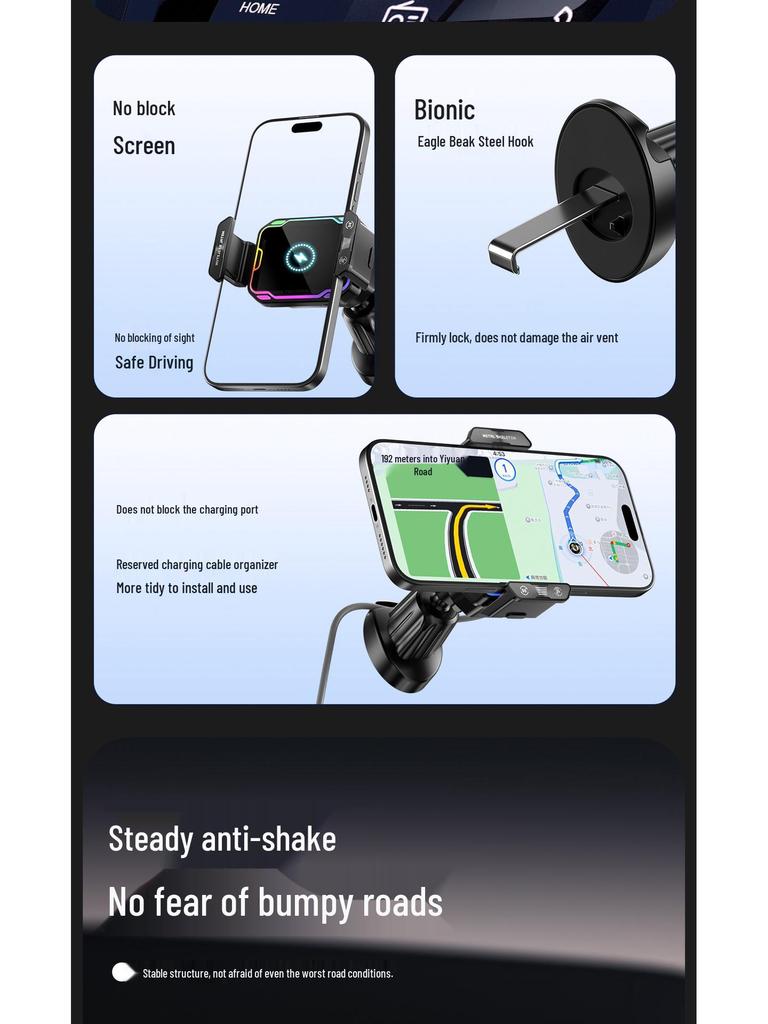 15W Fast Charge Car Phone Holder with Air Vent Mount – Safe & Efficient.