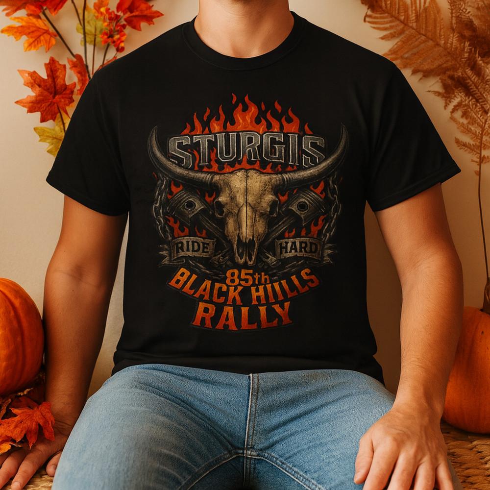 

Футболка Sturgis 85-й ралли Блэк-Хиллс Ride Hard Череп Пламя Байкерская футболка Унисекс футболка XXXL