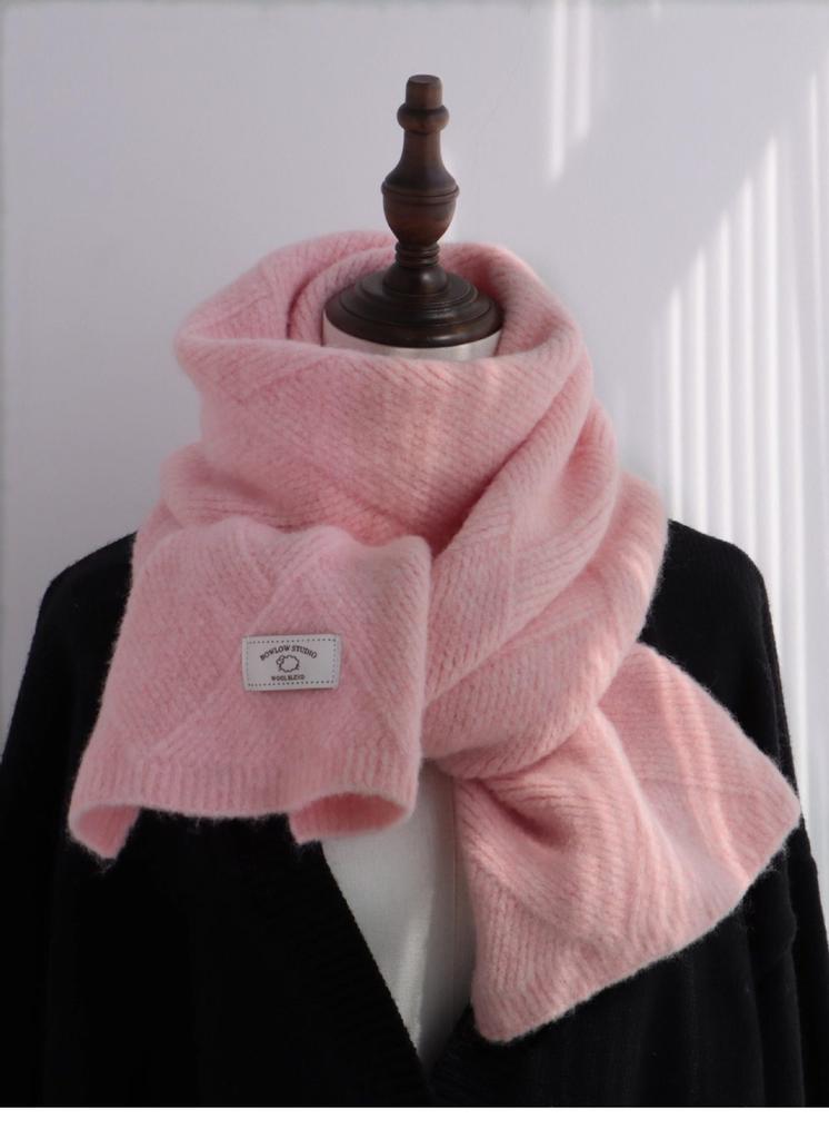 Cotton blended knitted scarf women's autumn and winter new white label soft waxy wool warm scarf shawl men