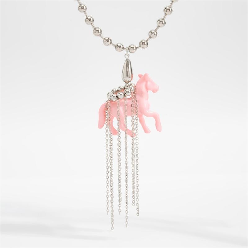 Stylish Tassels Necklace Featuring Adorable Horse Charm Adjustable Chain Length 61+7cm Neckchain Jewelry