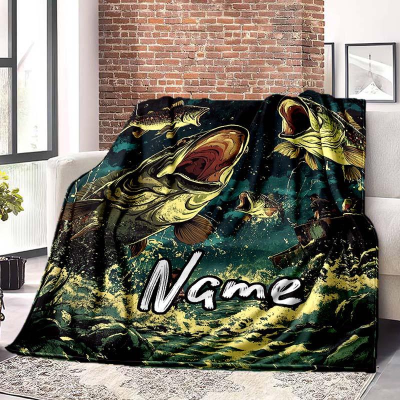 Fish Customize Your Name Blanket Used For Chair Office Sofa Bed Camping Soft And Warm Giving Friends And Relatives Birthday Graduation Gift