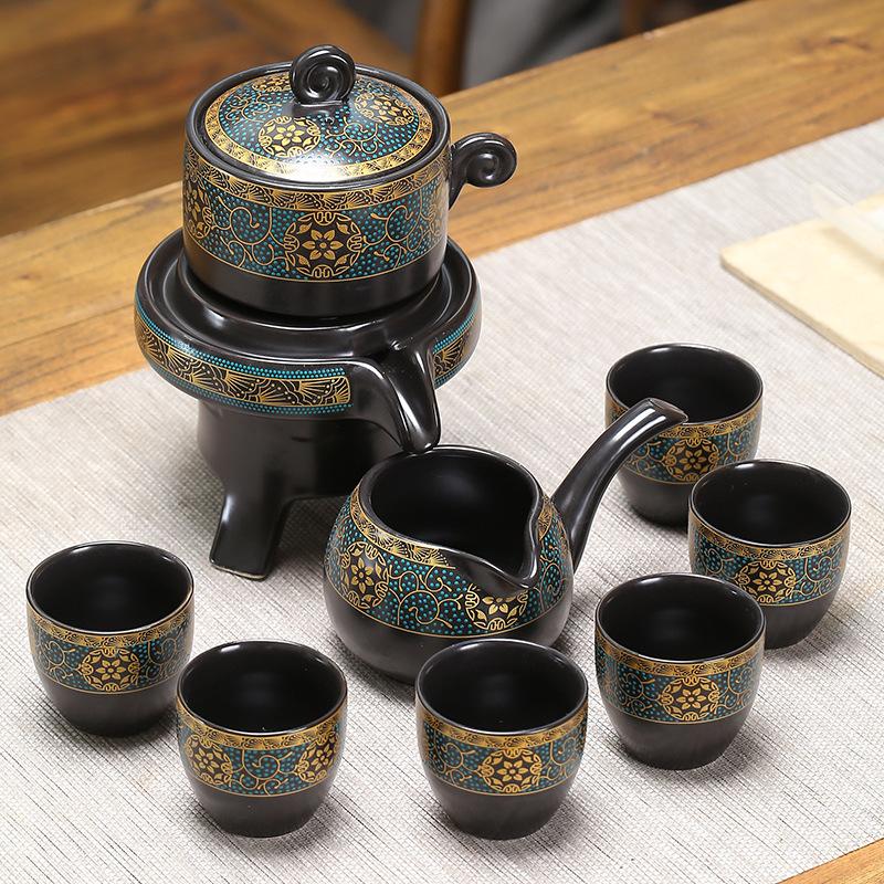 Lazy Automatic Tea Set Stone Mill Rotating Water Outlet Home Office Retro Ceramic Tea Maker Teaware Sets