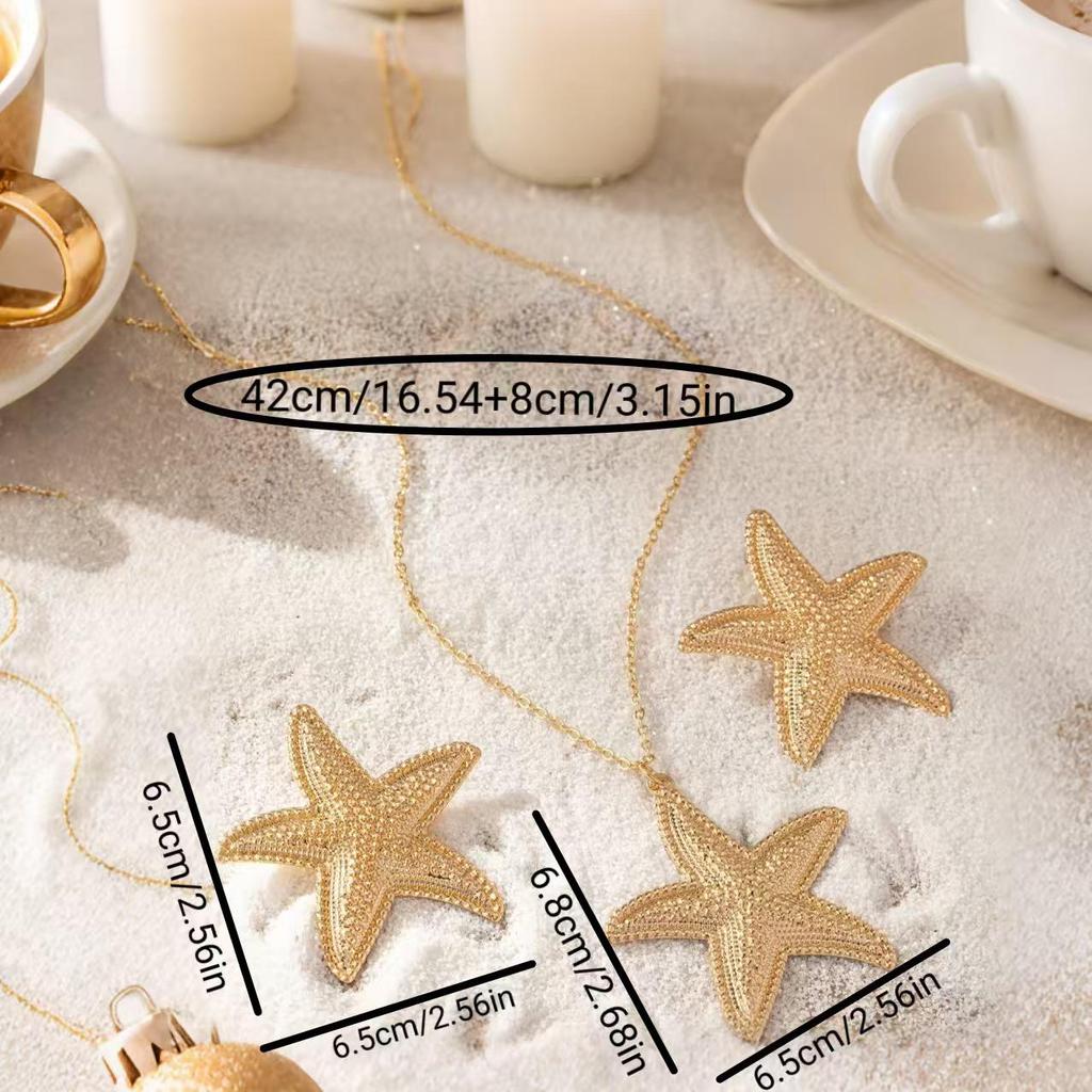Starfish Jewelry Set: 3-Piece European & American Ocean-Style Necklace & Earrings for Summer Vacation
